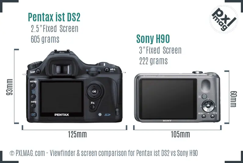 Pentax ist DS2 vs Sony H90 Screen and Viewfinder comparison Pentax ist DS2 vs Sony H90 Screen and Viewfinder comparison