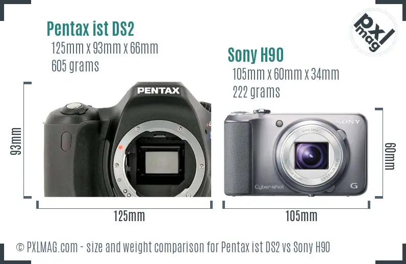 Pentax ist DS2 vs Sony H90 size comparison