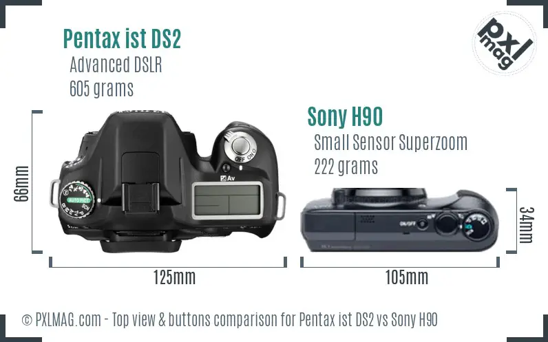 Pentax ist DS2 vs Sony H90 top view buttons comparison