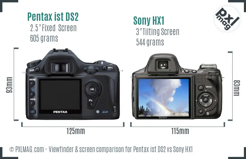 Pentax ist DS2 vs Sony HX1 Screen and Viewfinder comparison