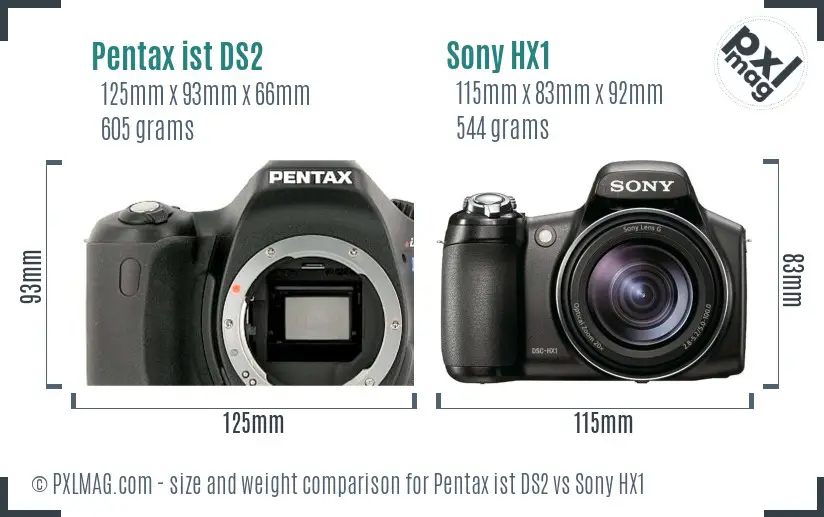 Pentax ist DS2 vs Sony HX1 size comparison