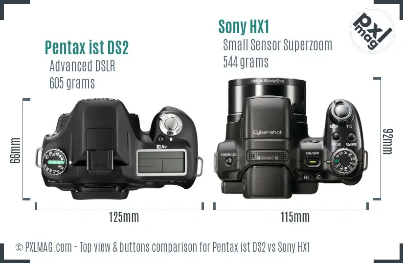 Pentax ist DS2 vs Sony HX1 top view buttons comparison