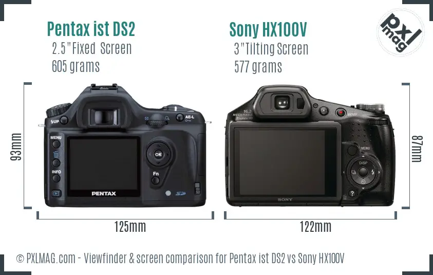 Pentax ist DS2 vs Sony HX100V Screen and Viewfinder comparison