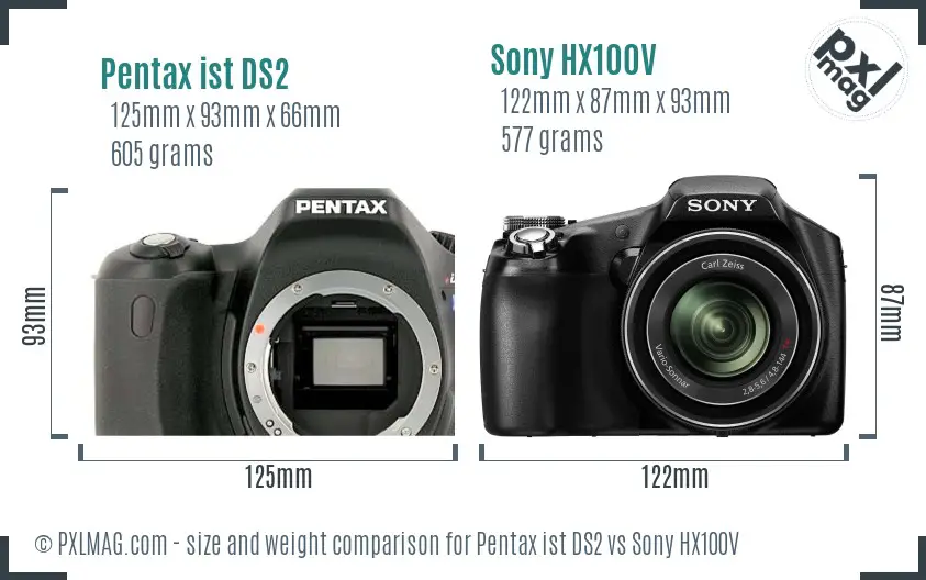 Pentax ist DS2 vs Sony HX100V size comparison