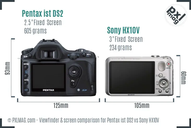 Pentax ist DS2 vs Sony HX10V Screen and Viewfinder comparison
