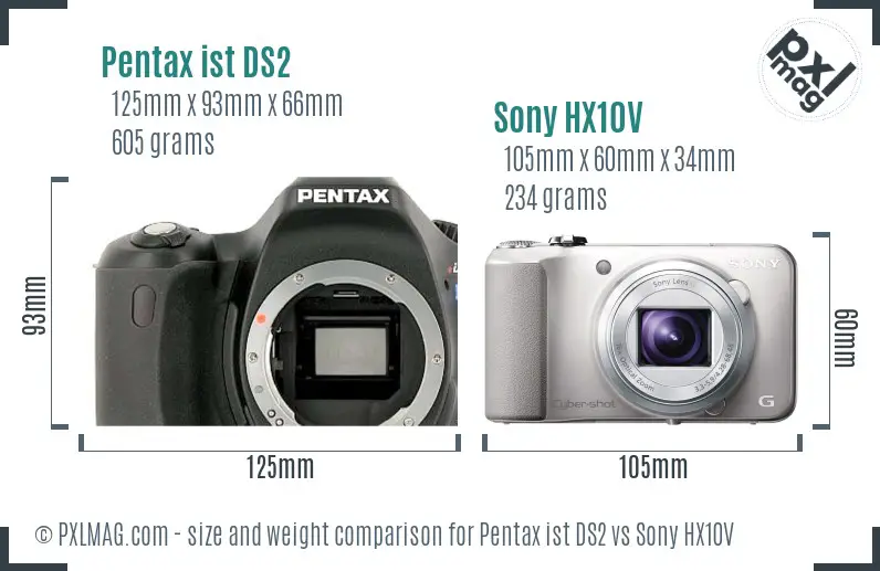 Pentax ist DS2 vs Sony HX10V size comparison