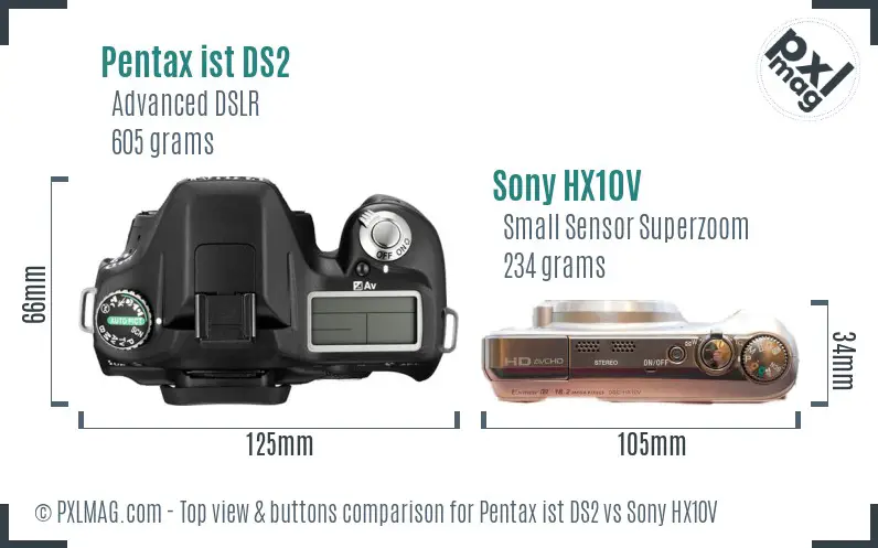 Pentax ist DS2 vs Sony HX10V top view buttons comparison