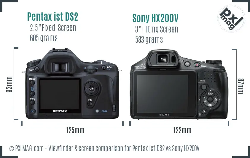 Pentax ist DS2 vs Sony HX200V Screen and Viewfinder comparison