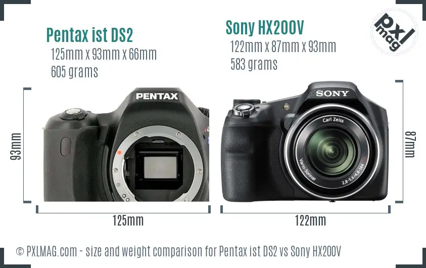 Pentax ist DS2 vs Sony HX200V size comparison