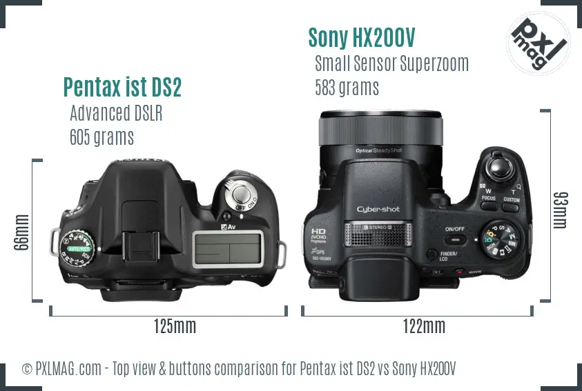 Pentax ist DS2 vs Sony HX200V top view buttons comparison