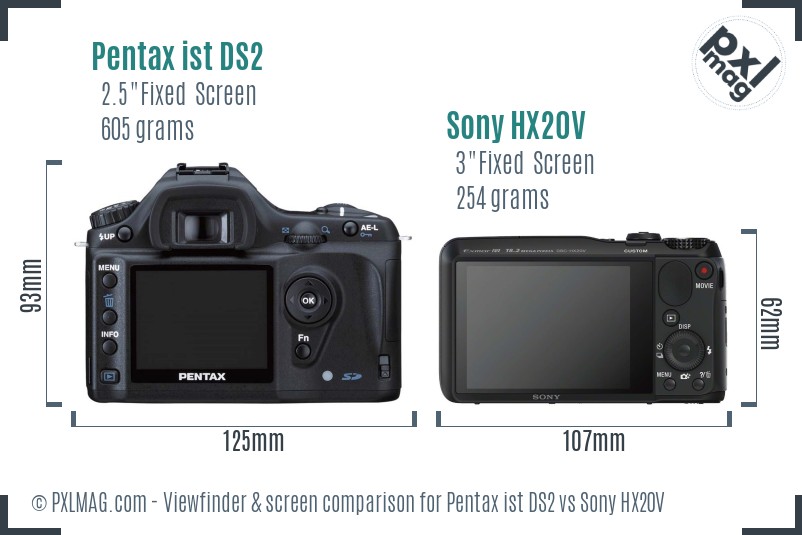 Pentax ist DS2 vs Sony HX20V Screen and Viewfinder comparison