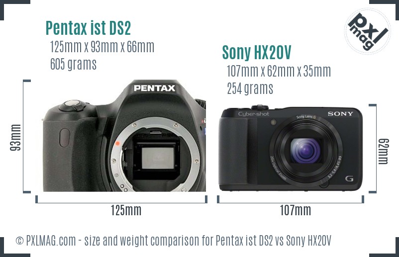 Pentax ist DS2 vs Sony HX20V size comparison