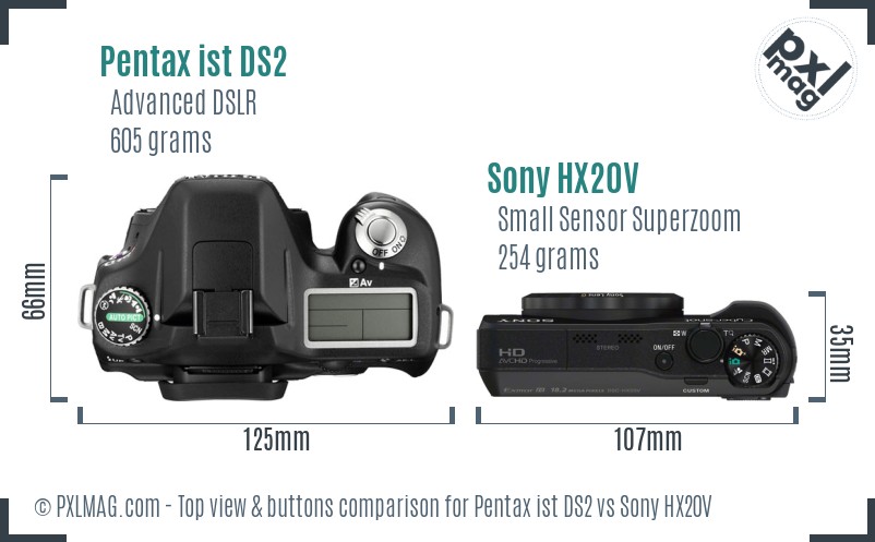 Pentax ist DS2 vs Sony HX20V top view buttons comparison