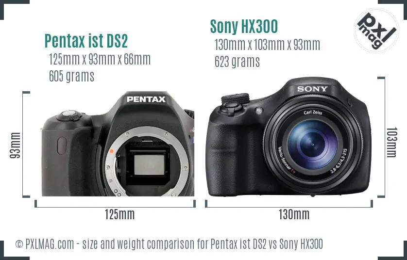 Pentax ist DS2 vs Sony HX300 size comparison