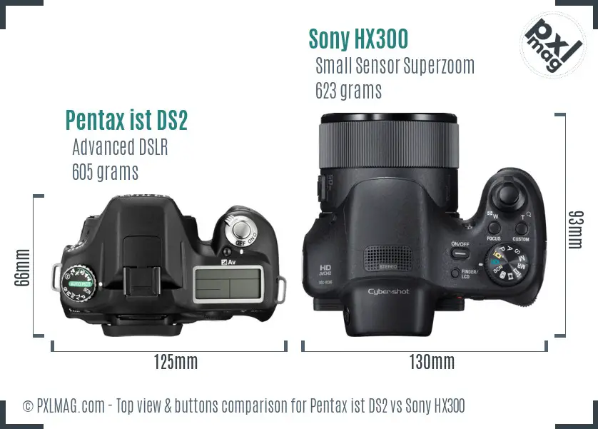 Pentax ist DS2 vs Sony HX300 top view buttons comparison