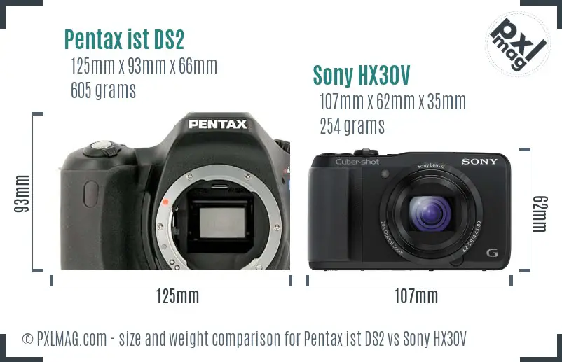 Pentax ist DS2 vs Sony HX30V size comparison Pentax ist DS2 vs Sony HX30V size comparison