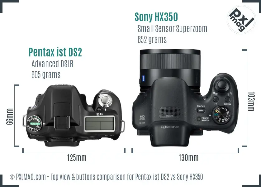 Pentax ist DS2 vs Sony HX350 top view buttons comparison