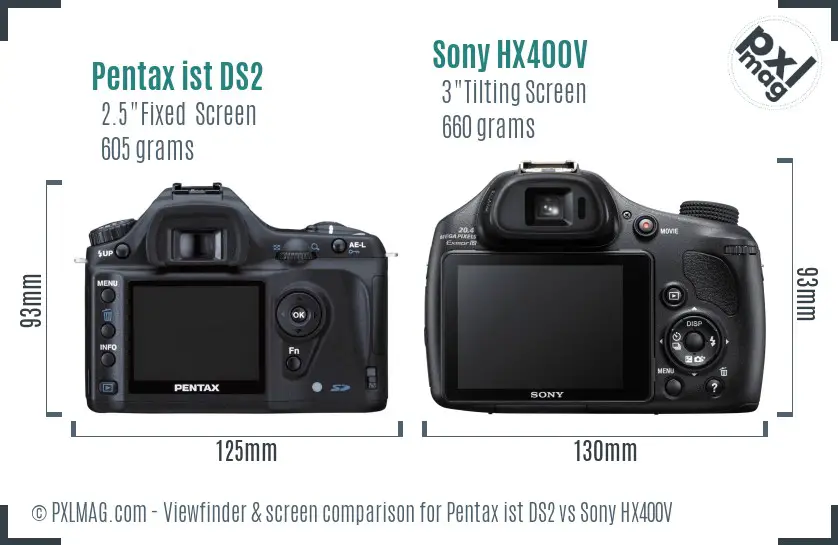 Pentax ist DS2 vs Sony HX400V Screen and Viewfinder comparison