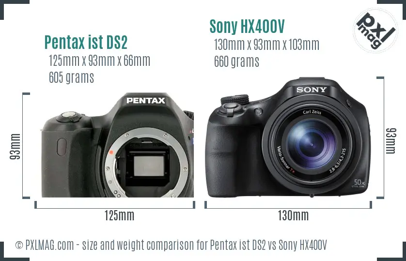 Pentax ist DS2 vs Sony HX400V size comparison