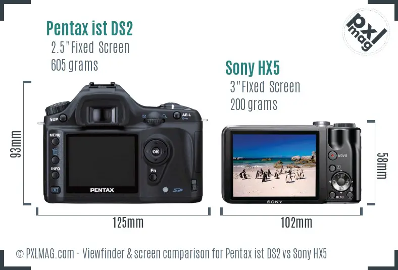 Pentax ist DS2 vs Sony HX5 Screen and Viewfinder comparison