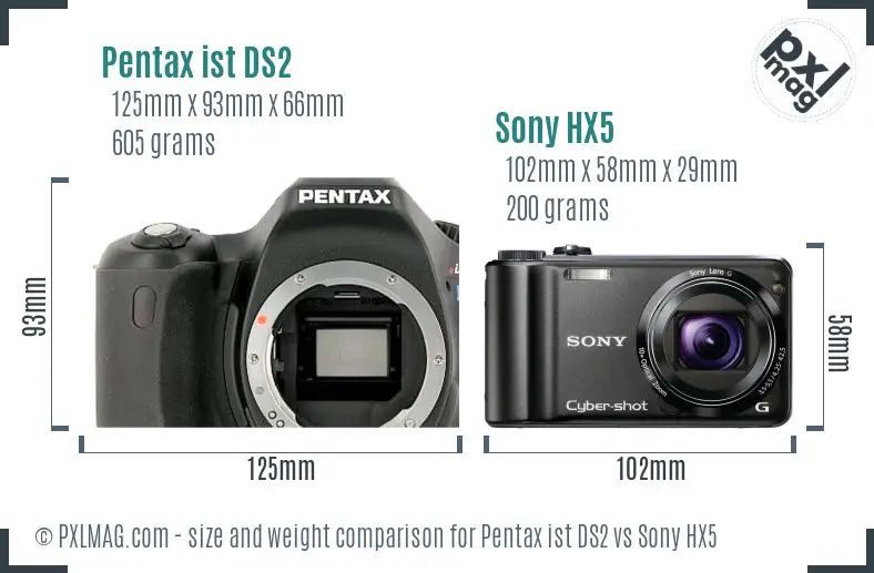 Pentax ist DS2 vs Sony HX5 size comparison