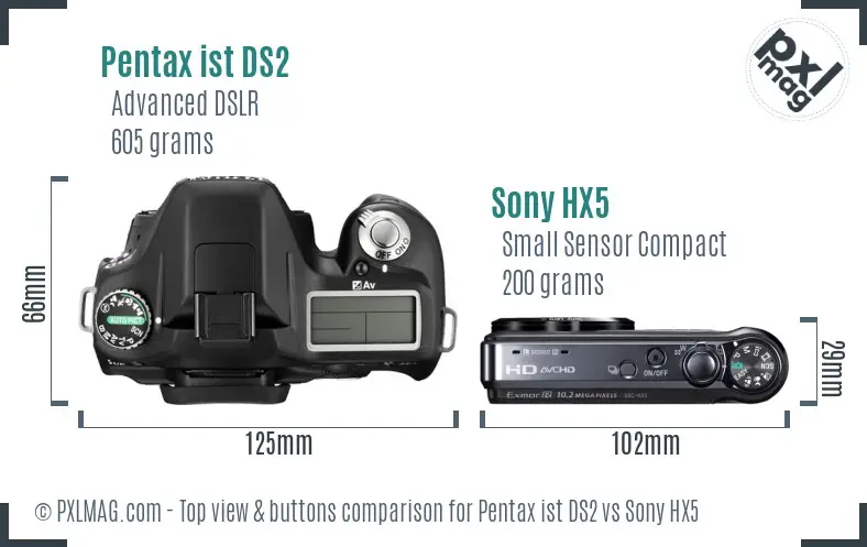 Pentax ist DS2 vs Sony HX5 top view buttons comparison