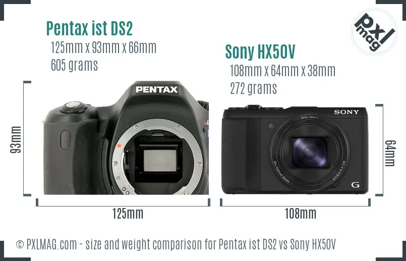 Pentax ist DS2 vs Sony HX50V size comparison