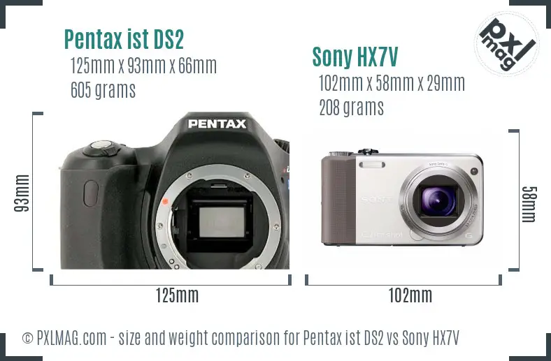 Pentax ist DS2 vs Sony HX7V size comparison