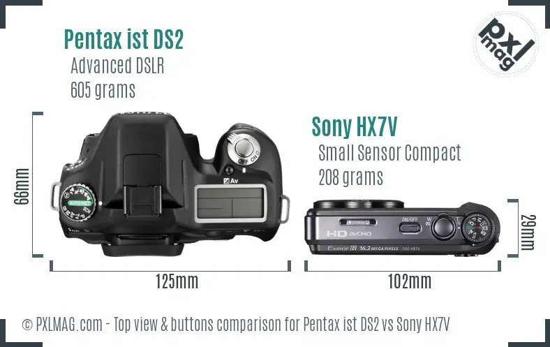 Pentax ist DS2 vs Sony HX7V top view buttons comparison
