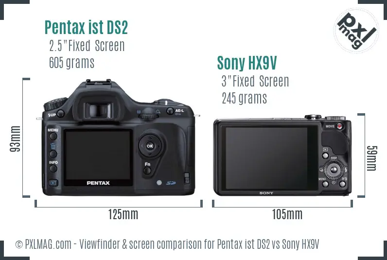 Pentax ist DS2 vs Sony HX9V Screen and Viewfinder comparison