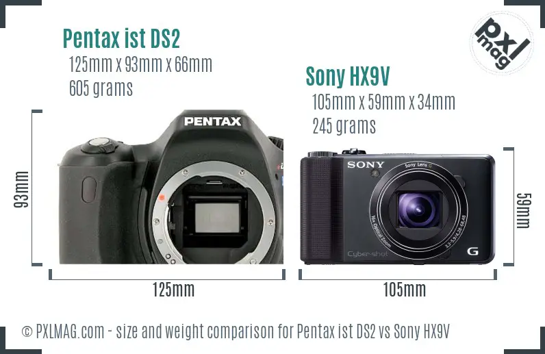 Pentax ist DS2 vs Sony HX9V size comparison