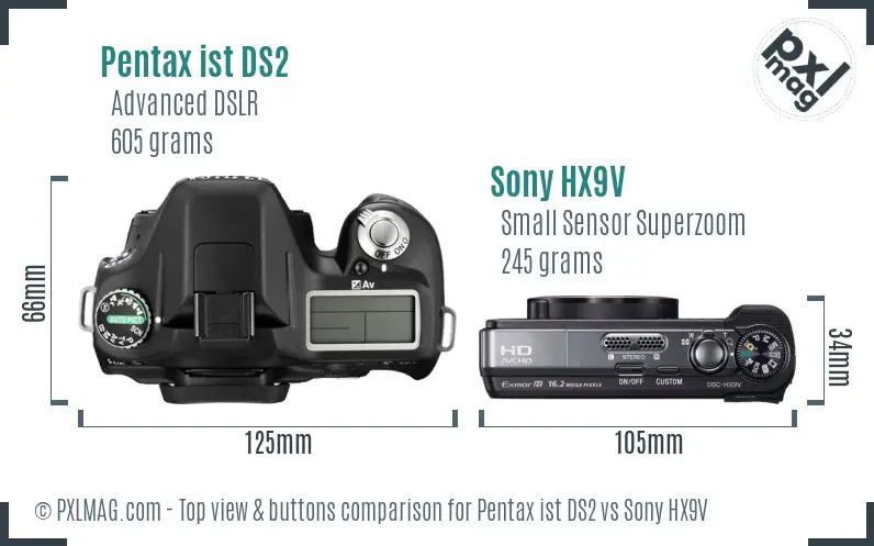 Pentax ist DS2 vs Sony HX9V top view buttons comparison