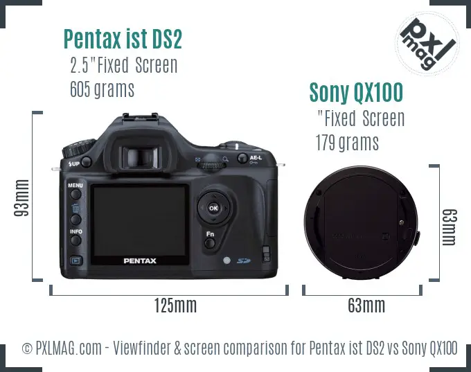 Pentax ist DS2 vs Sony QX100 Screen and Viewfinder comparison