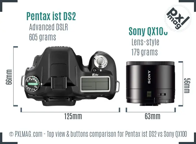 Pentax ist DS2 vs Sony QX100 top view buttons comparison