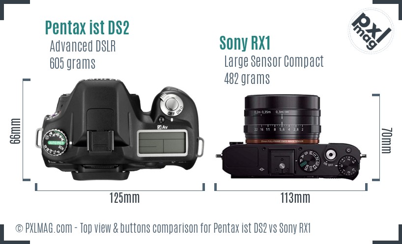 Pentax ist DS2 vs Sony RX1 top view buttons comparison