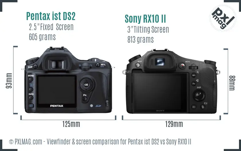 Pentax ist DS2 vs Sony RX10 II Screen and Viewfinder comparison