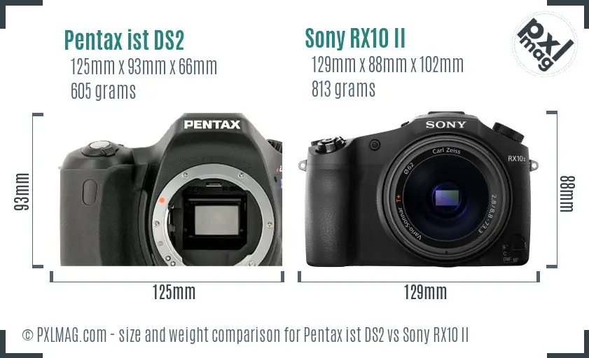 Pentax ist DS2 vs Sony RX10 II size comparison