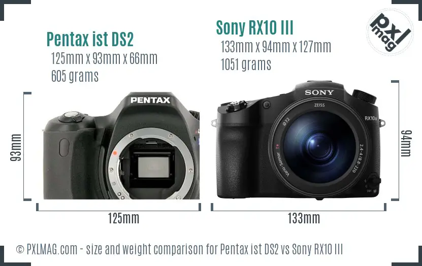 Pentax ist DS2 vs Sony RX10 III size comparison