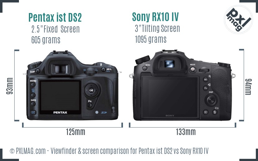 Pentax ist DS2 vs Sony RX10 IV Screen and Viewfinder comparison