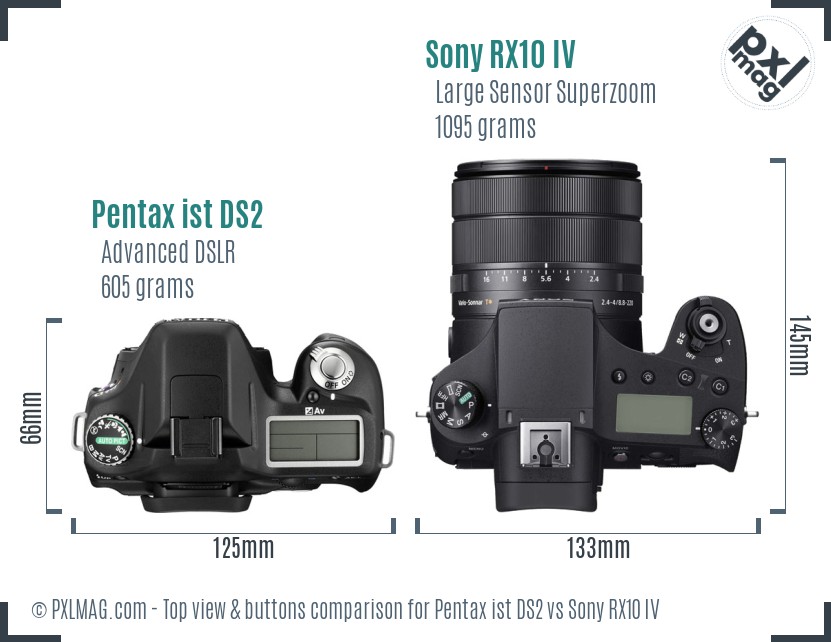Pentax ist DS2 vs Sony RX10 IV top view buttons comparison