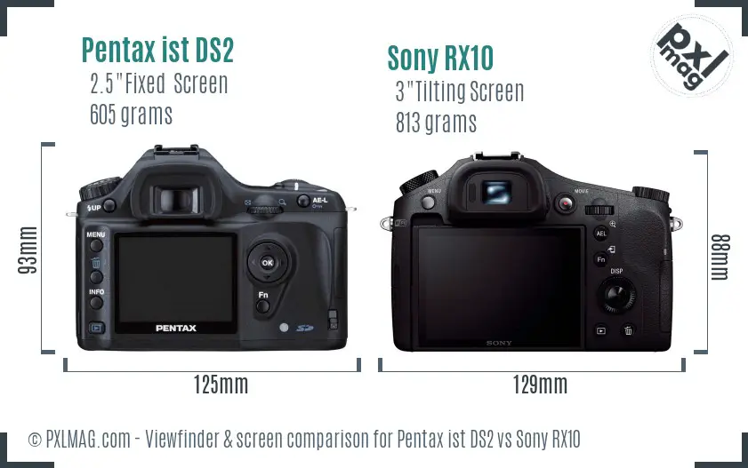 Pentax ist DS2 vs Sony RX10 Screen and Viewfinder comparison Pentax ist DS2 vs Sony RX10 Screen and Viewfinder comparison