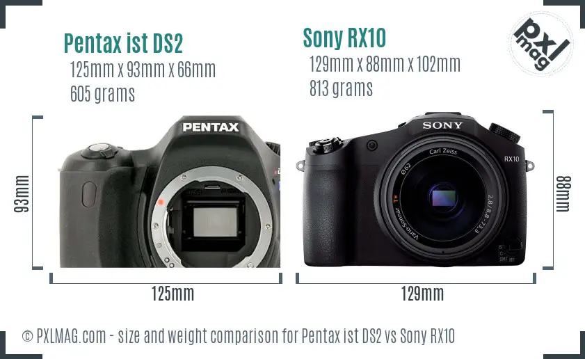 Pentax ist DS2 vs Sony RX10 size comparison Pentax ist DS2 vs Sony RX10 size comparison