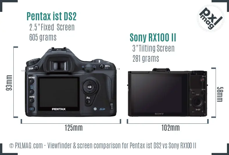 Pentax ist DS2 vs Sony RX100 II Screen and Viewfinder comparison