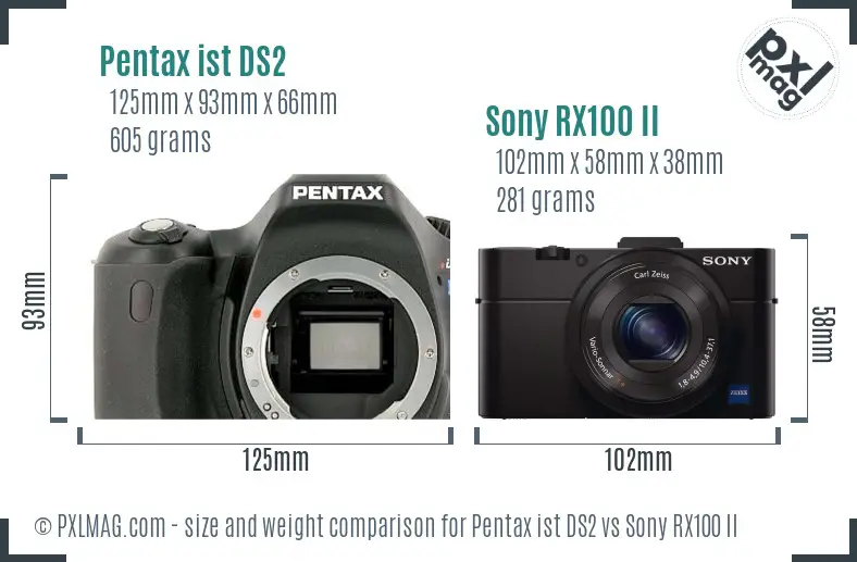 Pentax ist DS2 vs Sony RX100 II size comparison