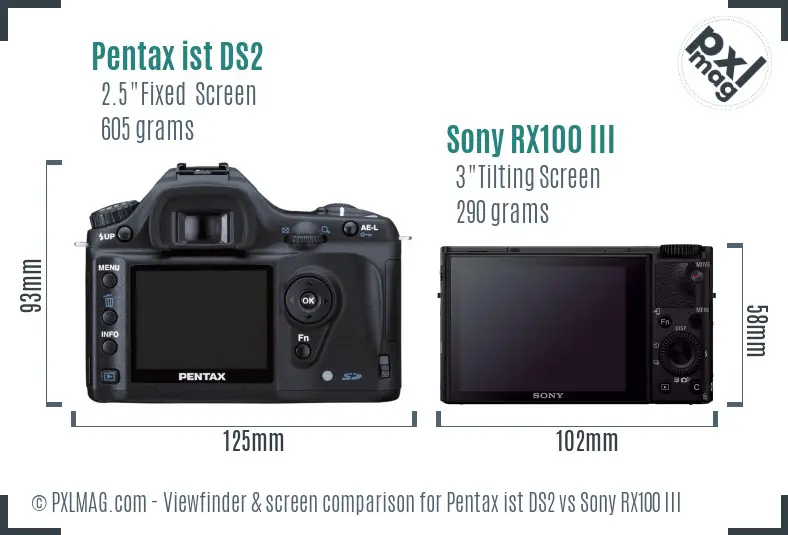 Pentax ist DS2 vs Sony RX100 III Screen and Viewfinder comparison