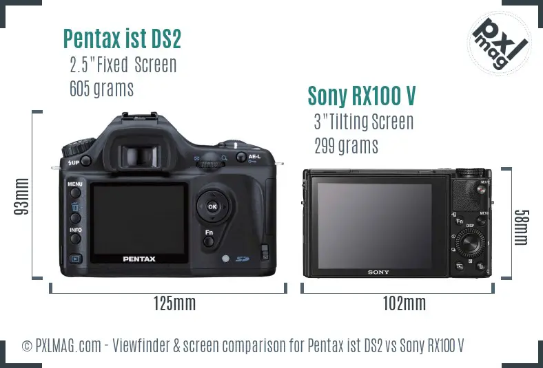 Pentax ist DS2 vs Sony RX100 V Screen and Viewfinder comparison