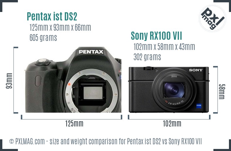 Pentax ist DS2 vs Sony RX100 VII size comparison