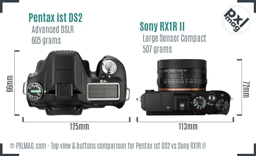 Pentax ist DS2 vs Sony RX1R II top view buttons comparison