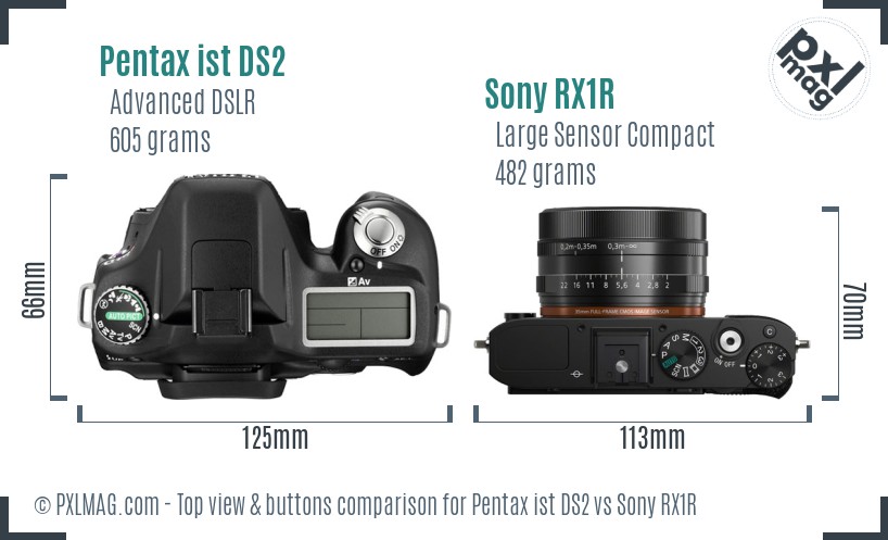 Pentax ist DS2 vs Sony RX1R top view buttons comparison