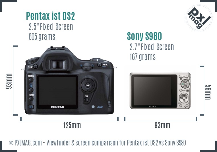 Pentax ist DS2 vs Sony S980 Screen and Viewfinder comparison